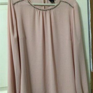 Liz Claiborne Blush Blouse with Beaded Neckline
